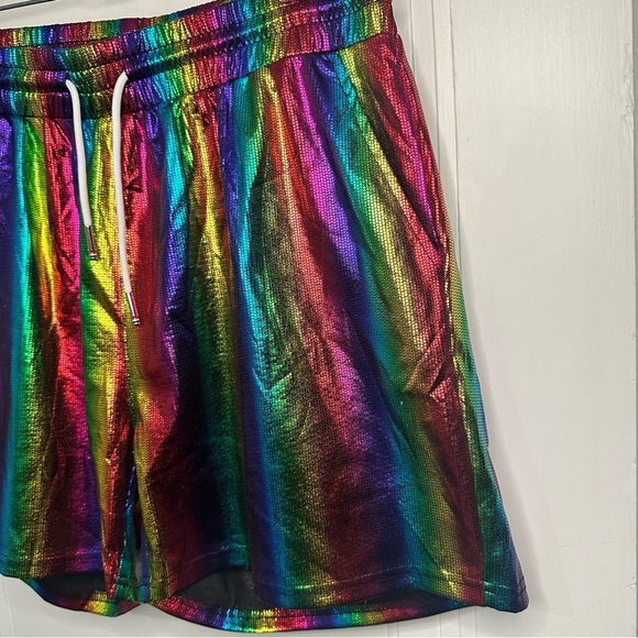 NWT Arjen Kroos Men's Metallic Holographic Shorts rainbow - Picture 4 of 12